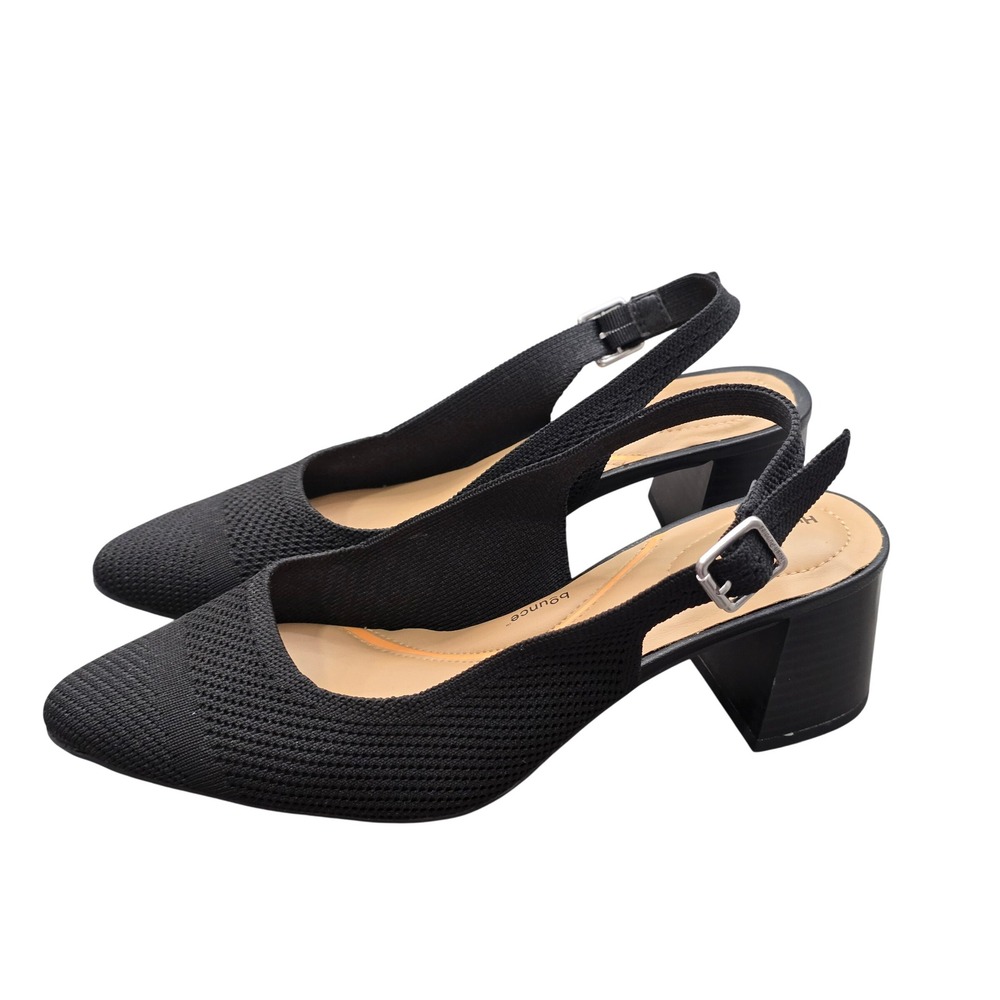 Hush Puppies Bounce Black Knit Slingback Block Heels 8 Comfort Quiet Luxury